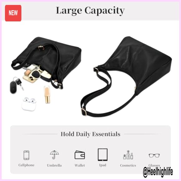 Large Vegan Leather Hobo Crossbody Bag Adjustable Strap Multi-Pocket - Picture 5 of 7